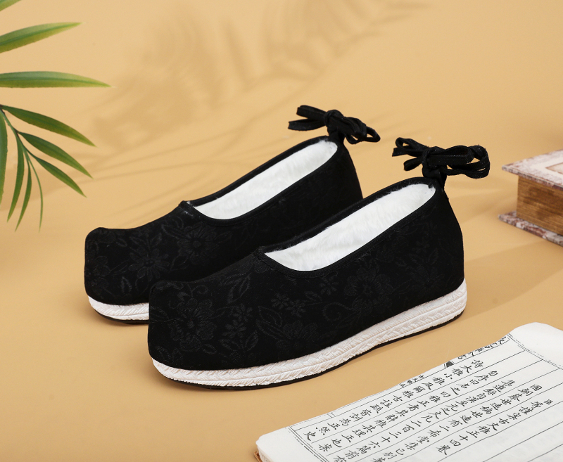 Pantofi bărbați Hanfu vintage Arch cu vârf ascuțit, partea superioară din bumbac, gleznă joasă, model în dungi, șiret la spate