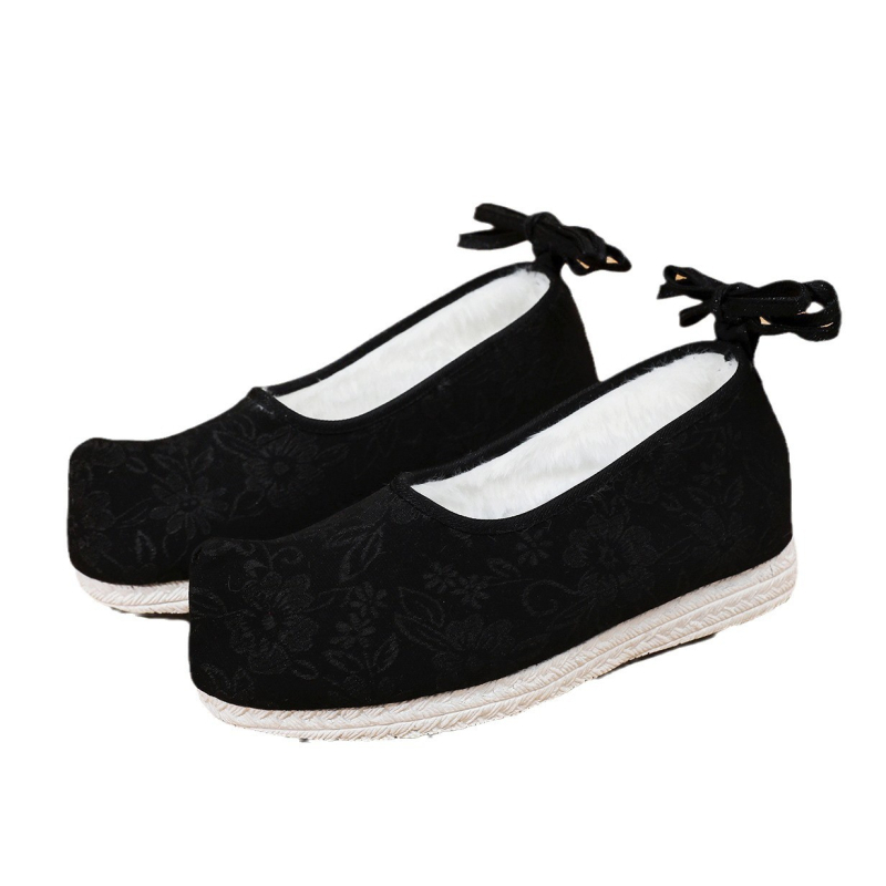 Pantofi bărbați Hanfu vintage Arch cu vârf ascuțit, partea superioară din bumbac, gleznă joasă, model în dungi, șiret la spate