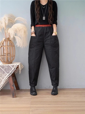 Pantaloni pentru femei din Down Cotton, talie înaltă, stil Haarem, microelastici, toamna 2024