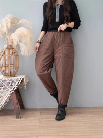 Pantaloni pentru femei din Down Cotton, talie înaltă, stil Haarem, microelastici, toamna 2024