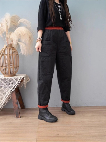 Pantaloni pentru femei din Down Cotton, talie înaltă, stil Haarem, microelastici, toamna 2024