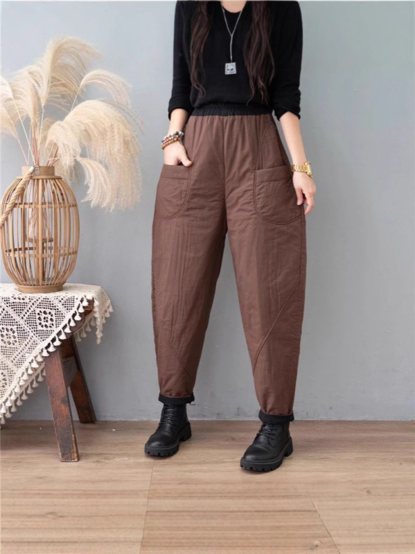 Pantaloni pentru femei din Down Cotton, talie înaltă, stil Haarem, microelastici, toamna 2024