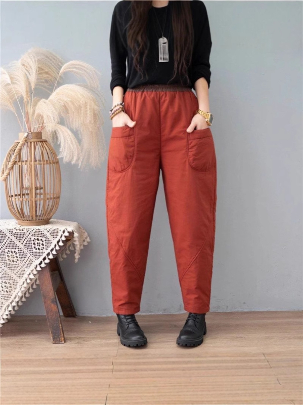 Pantaloni pentru femei din Down Cotton, talie înaltă, stil Haarem, microelastici, toamna 2024