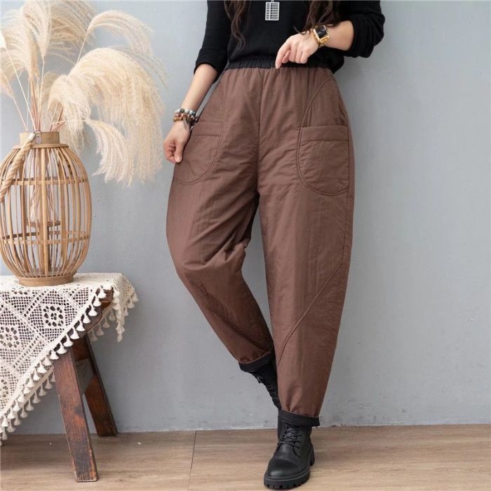 Pantaloni pentru femei din Down Cotton, talie înaltă, stil Haarem, microelastici, toamna 2024