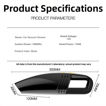 Aspirator auto mini – umed și uscat, aspirație 9000 Pa, 12 V, 120 W, cablu 450 cm