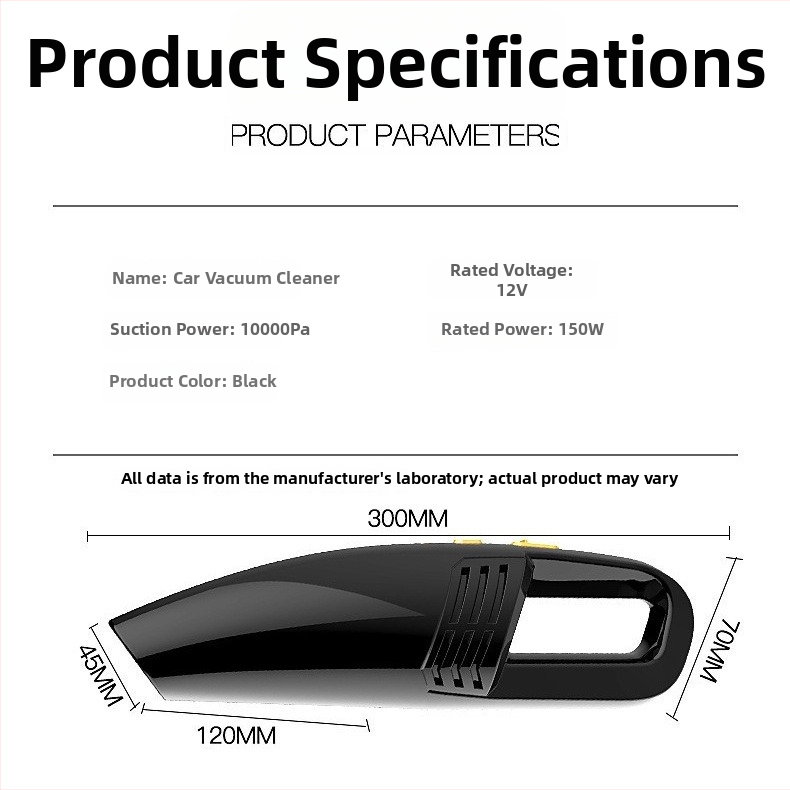 Mini vysávač do auta – mokré a suché použitie, sacia sila 9000 Pa, 12 V, 120 W, kábel 450 cm