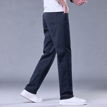 Pantaloni casual de bărbați din bumbac 100%, croială dreaptă, talie medie, fermoar, micro-elasticitate