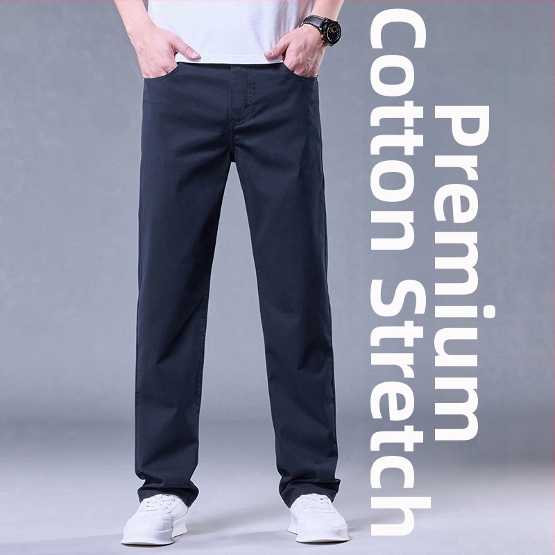 Pantaloni casual de bărbați din bumbac 100%, croială dreaptă, talie medie, fermoar, micro-elasticitate