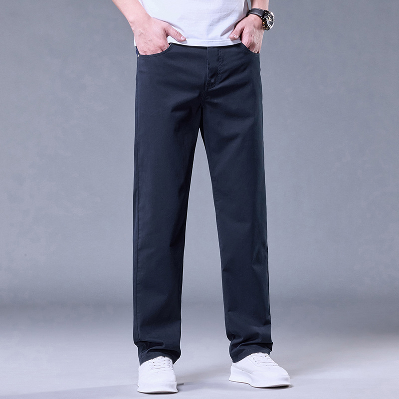 Pantaloni casual de bărbați din bumbac 100%, croială dreaptă, talie medie, fermoar, micro-elasticitate