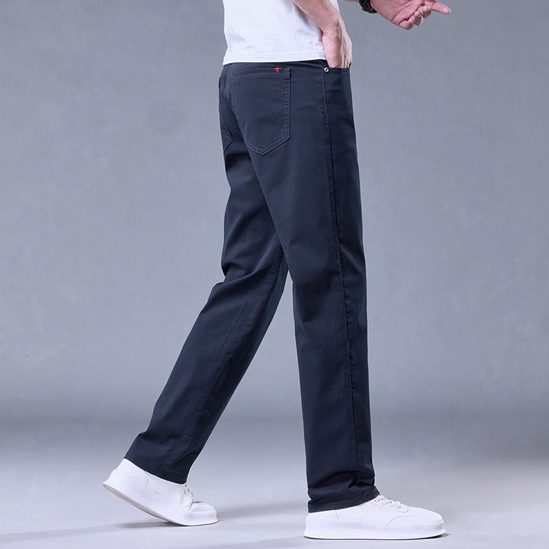 Pantaloni casual de bărbați din bumbac 100%, croială dreaptă, talie medie, fermoar, micro-elasticitate