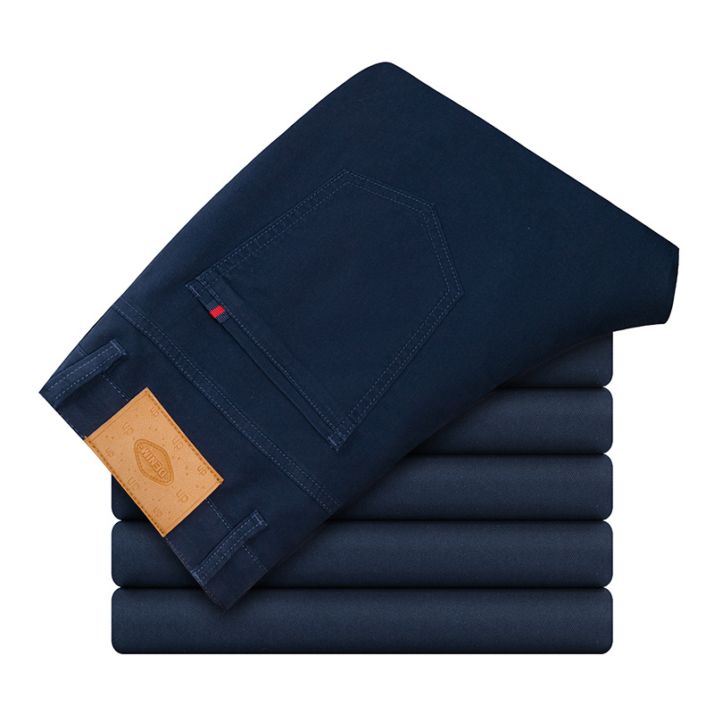 Pantaloni casual de bărbați din bumbac 100%, croială dreaptă, talie medie, fermoar, micro-elasticitate