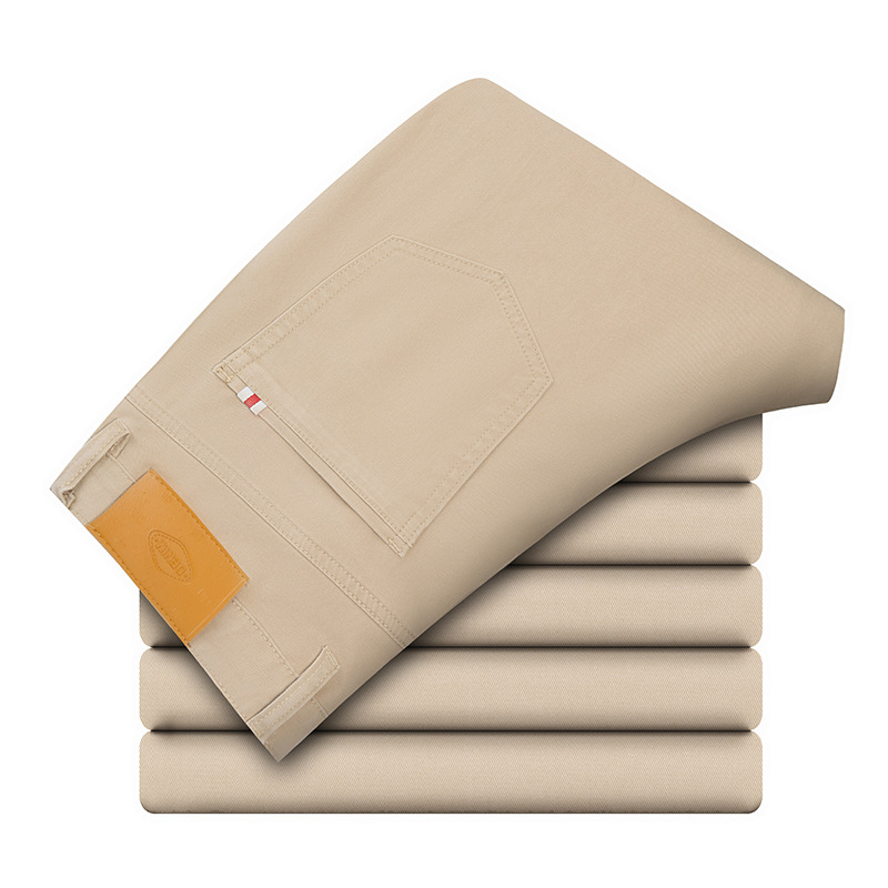 Pantaloni casual de bărbați din bumbac 100%, croială dreaptă, talie medie, fermoar, micro-elasticitate