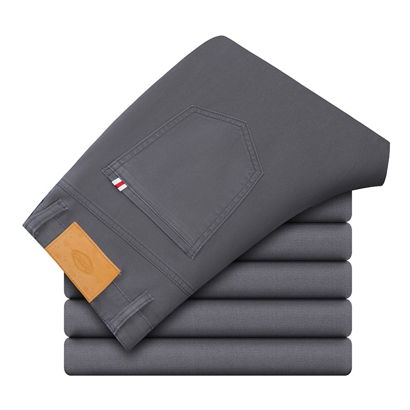 Pantaloni casual de bărbați din bumbac 100%, croială dreaptă, talie medie, fermoar, micro-elasticitate