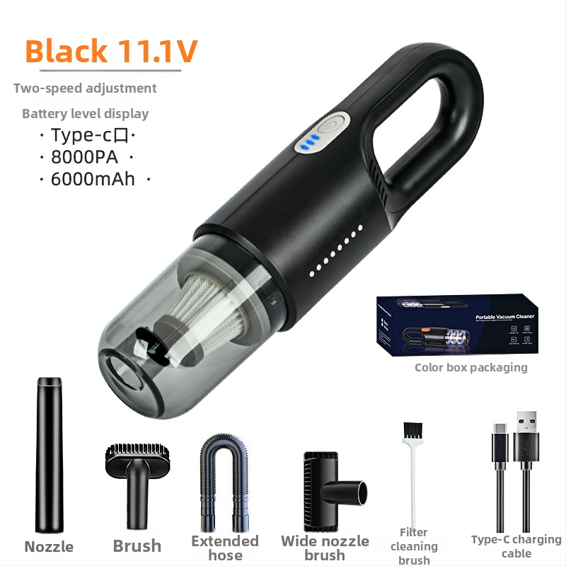 Aspirator fără fir pentru mașină și casă – 110W, aspirație 7500 Pa, 7,4/11,1 V, autonomie baterie 35 minute