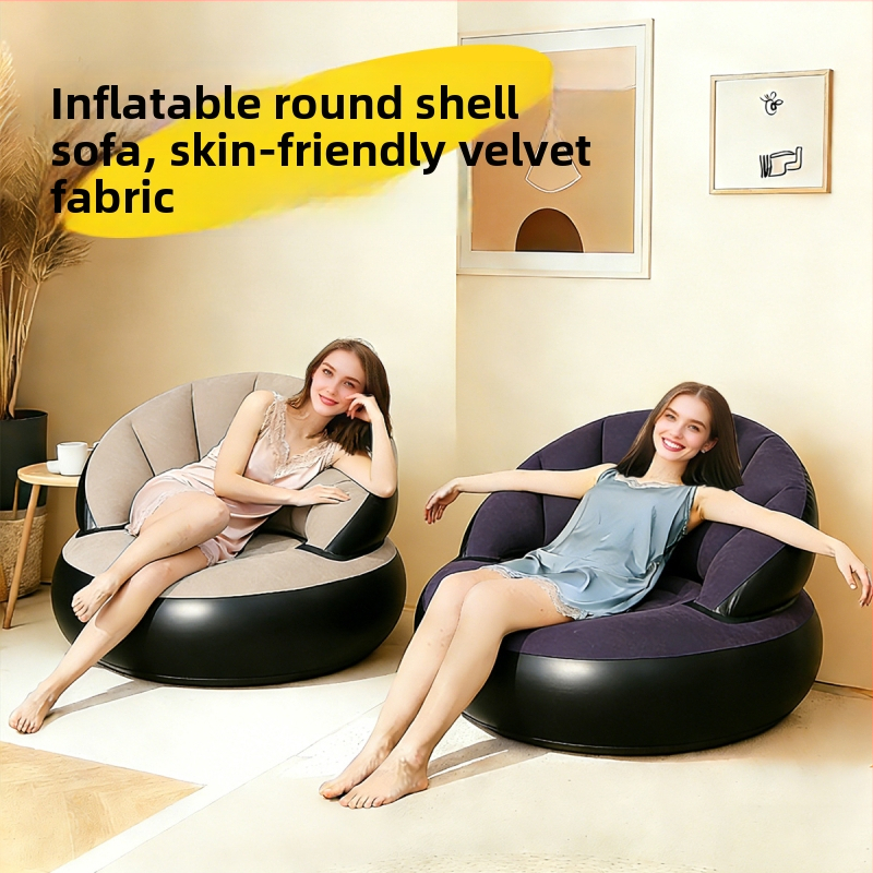 Φουσκωτός καναπές για ένα άτομο, υπαίθριο κάμπινγκ, με φλοκ επιφάνεια βελούδινη, αναδιπλούμενος, εξωτερική αντλία φουσκώματος; βάρος 1,1 kg, μέγιστο φορτίο 200 kg, 1 στρώση