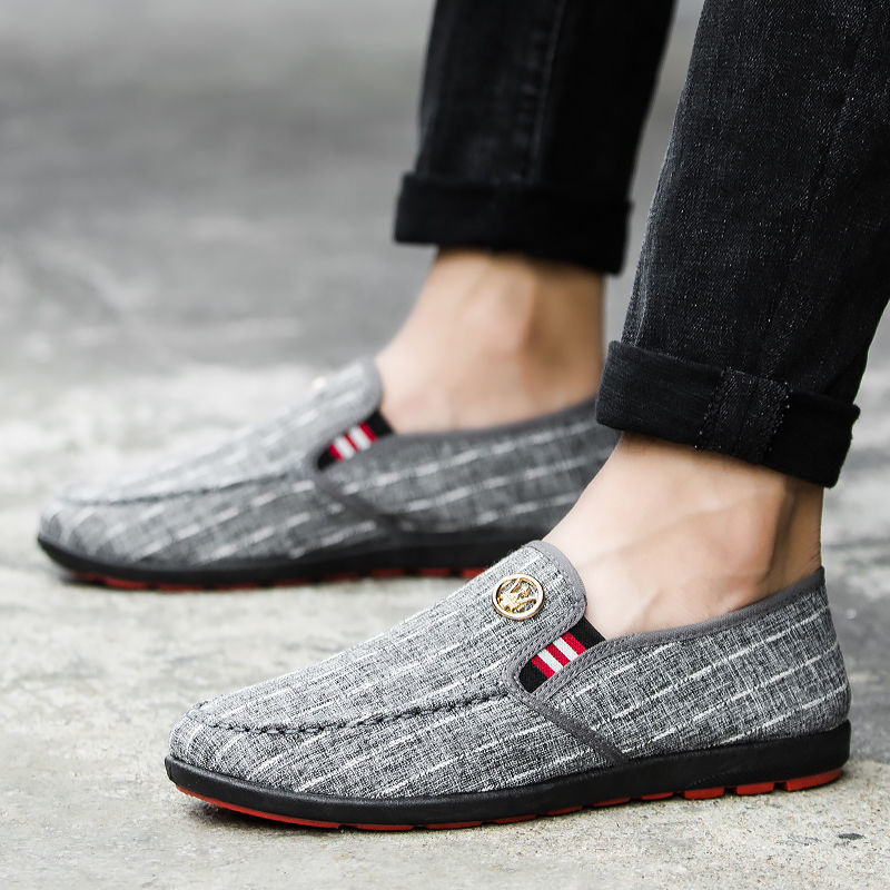 Muške platnene Slip-On loaferice, okrugli vrh, niski gornji dio, plastična potplata, tekstilna uložak