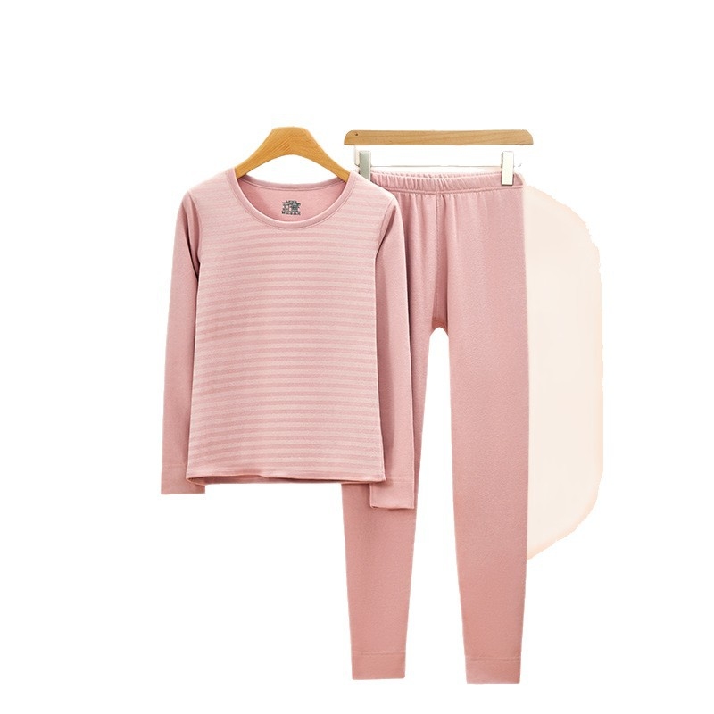 Unisex termalni set baznog sloja s prugama, gornji dio s okruglim izrezom i hlače, dvostruki sloj, 201-250 g/m², s velurom podstavom
