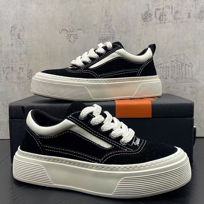 Pantofi bărbați cu talpă groasă, PU suprafață, PVC talpă, șireturi, vârf rotund, înălțime talpă 3–5 cm, pentru bărbați 18–40 ani, iarnă-primăvară-toamnă