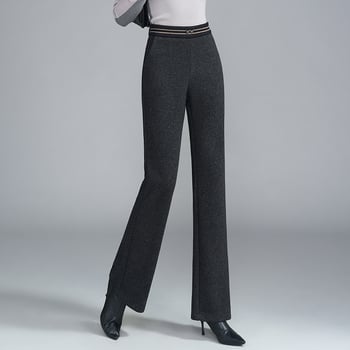 Ženske hlače od vunenog materijala, visokim strukom, ravni kroj s blagim širenjem prema dolje, casual zimski stil 2025, 50-70% vuna, mikroelastične