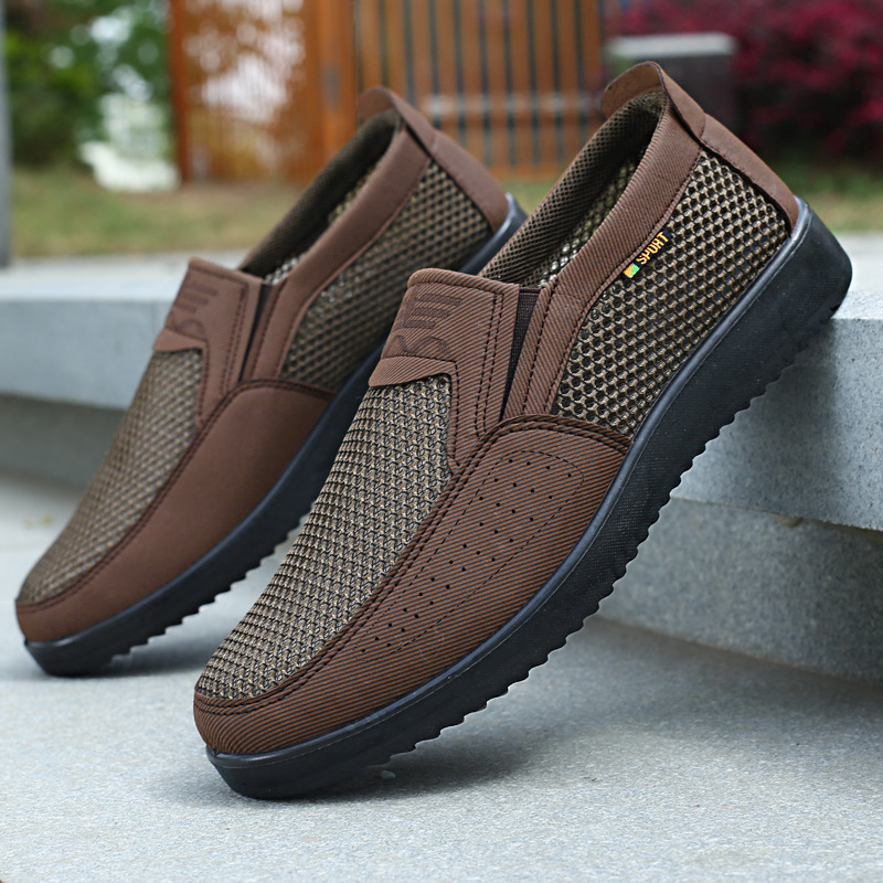 Mužske prozračne lagane tenisice lazy slip-on s mrežastim gornjim dijelom, udobne svakodnevno nošenje, okrugli vrh, gumena potplat, tekstilna uložak, srednja visina gornjeg dijela (3-7 cm)