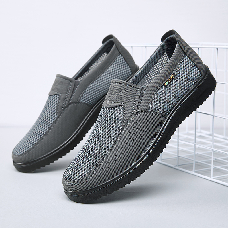 Mužske prozračne lagane tenisice lazy slip-on s mrežastim gornjim dijelom, udobne svakodnevno nošenje, okrugli vrh, gumena potplat, tekstilna uložak, srednja visina gornjeg dijela (3-7 cm)