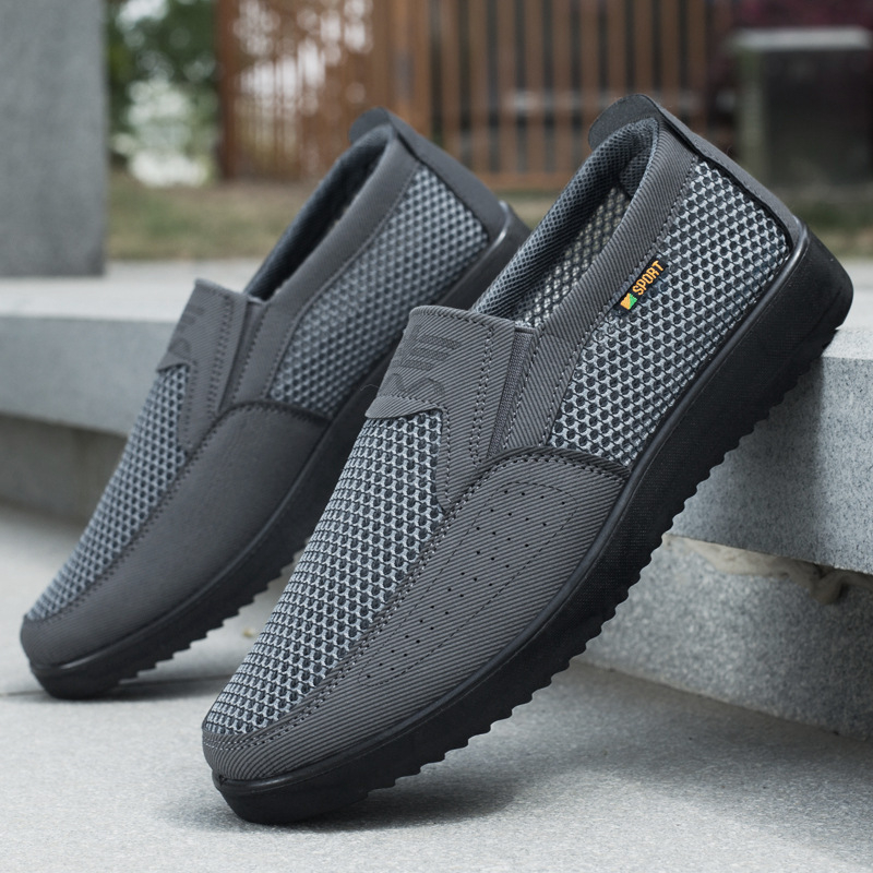 Mužske prozračne lagane tenisice lazy slip-on s mrežastim gornjim dijelom, udobne svakodnevno nošenje, okrugli vrh, gumena potplat, tekstilna uložak, srednja visina gornjeg dijela (3-7 cm)