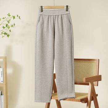 Pantaloni lungi pentru femei, talie înaltă și croială lejeră, drepti, țesătură poliester groasă (conținut 50–70%), sezon de iarnă 2025, pentru femei de vârstă mijlocie și în vârstă