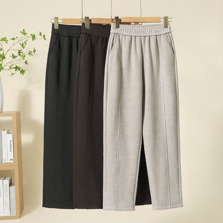 Pantaloni lungi pentru femei, talie înaltă și croială lejeră, drepti, țesătură poliester groasă (conținut 50–70%), sezon de iarnă 2025, pentru femei de vârstă mijlocie și în vârstă
