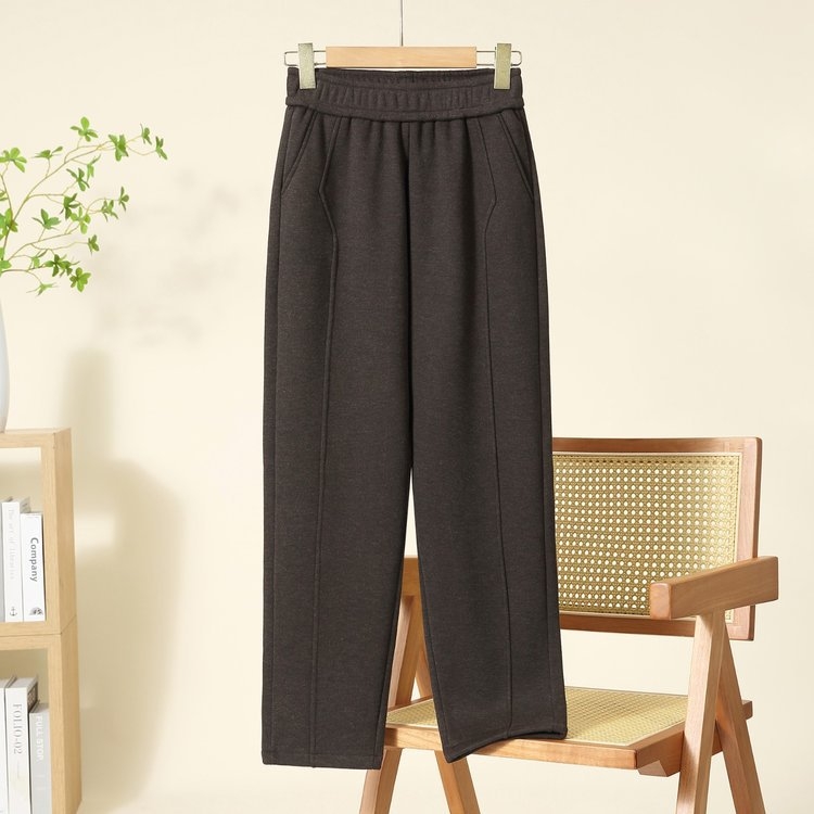 Pantaloni lungi pentru femei, talie înaltă și croială lejeră, drepti, țesătură poliester groasă (conținut 50–70%), sezon de iarnă 2025, pentru femei de vârstă mijlocie și în vârstă