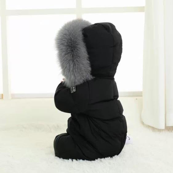 Βρεφικός ολόσωμος συνδυασμός με κουκούλα από πούπουλα, μακριά μανίκια, πολυεστέρας, χειμερινό μοντέλο, 0–12 μηνών