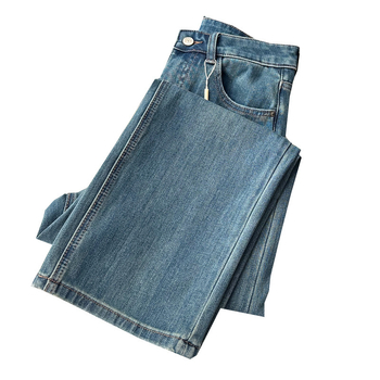 Jeans din denim cu talie înaltă, croială largă, cu elasticitate în patru direcții, din bumbac-elastan, cu uzură