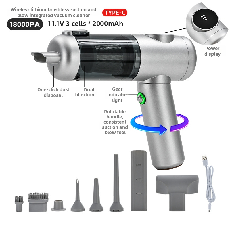 Aspirator portabil fără fir cu motor brushless, 11.1V, 120W, 20000 Pa, autonomie 40 min, zgomot 78 dB, pentru casă și mașină, reîncărcabil
