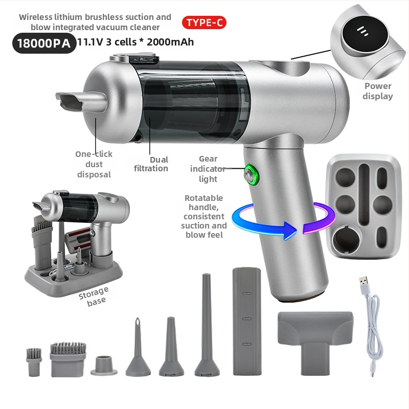 Aspirator portabil fără fir cu motor brushless, 11.1V, 120W, 20000 Pa, autonomie 40 min, zgomot 78 dB, pentru casă și mașină, reîncărcabil