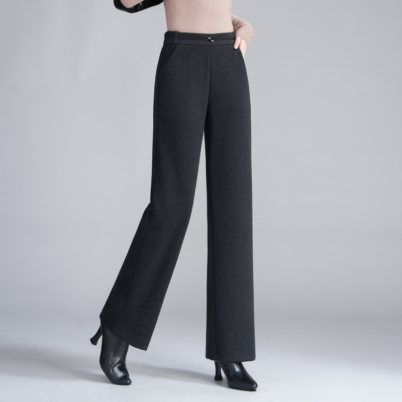 Ženske pantalone visokog stupa, od vune i smjese, široke, debela tkanina, patchwork detalj, jesen 2025