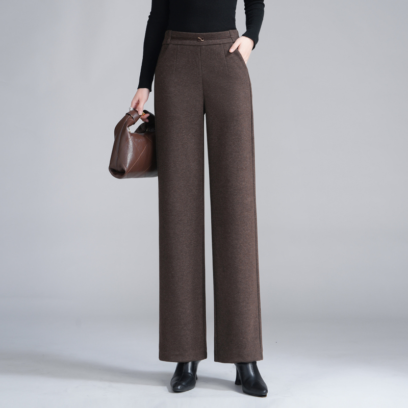 Ženske pantalone visokog stupa, od vune i smjese, široke, debela tkanina, patchwork detalj, jesen 2025