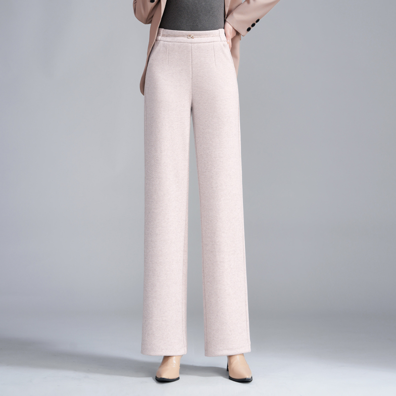 Ženske pantalone visokog stupa, od vune i smjese, široke, debela tkanina, patchwork detalj, jesen 2025