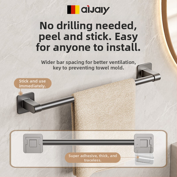 Ράγα πετσετών Space αλουμίνιο, χωρίς διάτρηση, τοίχο-μονταρισμένη, 15 kg φόρτωση, φινίρισμα με ψεκασμό πλαστικού