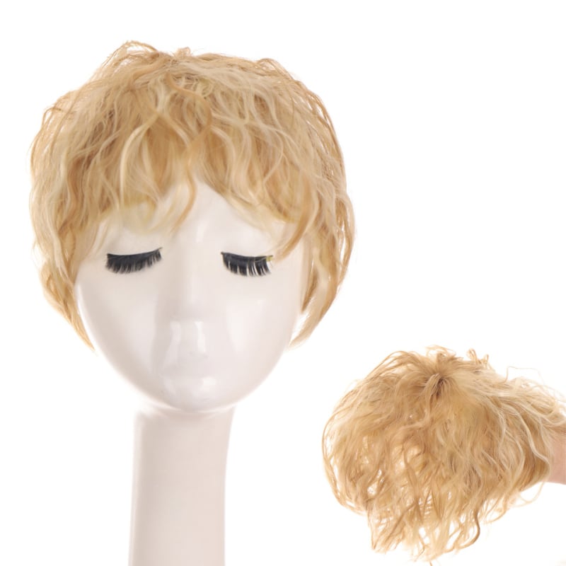 Top-piece wig za žene, voluminozan, termostabilna sintetička vlakna, kratka kovrčava frizura, prirodan izgled