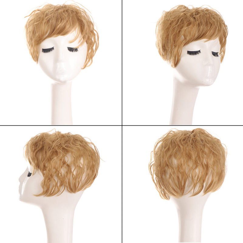 Top-piece wig za žene, voluminozan, termostabilna sintetička vlakna, kratka kovrčava frizura, prirodan izgled