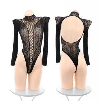 Feimu hálós jacquard hosszú ujjú body harisnyával – kivágott részlet