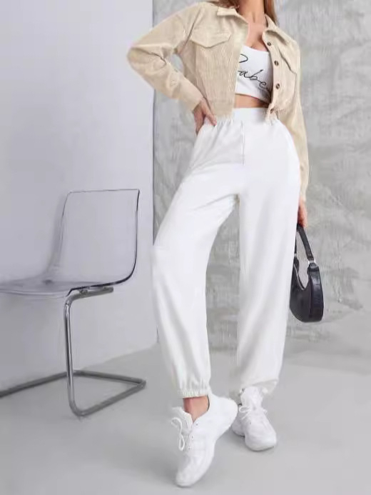 Cardigan casual pentru femei din corduroy, poliester + spandex, model dungi/plaid, guler polo, lungime scurtă