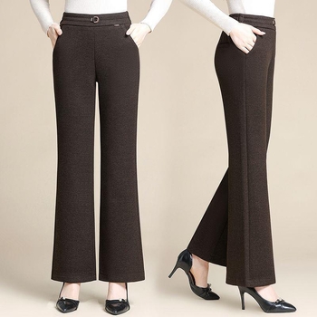 Dámske casual nohavice z vlneného tkaného materiálu, mikroflare, dlhé, elegantný štýl dámy, jar 2025