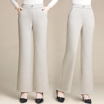 Dámske casual nohavice z vlneného tkaného materiálu, mikroflare, dlhé, elegantný štýl dámy, jar 2025