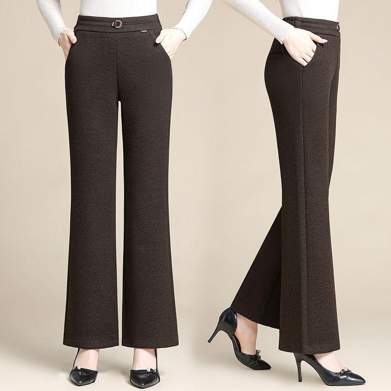 Dámske casual nohavice z vlneného tkaného materiálu, mikroflare, dlhé, elegantný štýl dámy, jar 2025