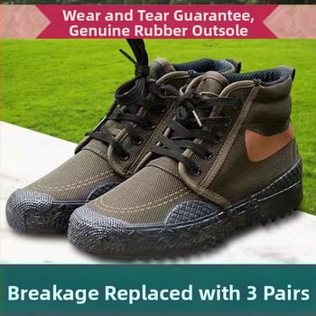 Magas szárú munkacipő építkezésre, vászon felsőrész, kerek orr, vulkanizált gumitalp, légáteresztő és kopásálló