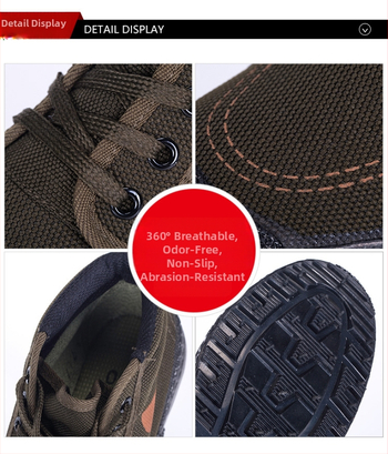 Magas szárú munkacipő építkezésre, vászon felsőrész, kerek orr, vulkanizált gumitalp, légáteresztő és kopásálló