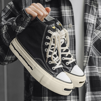 Afanting Férfi Vászon Magas Szárú Cipő Vastag Talppal, Fűzővel X268