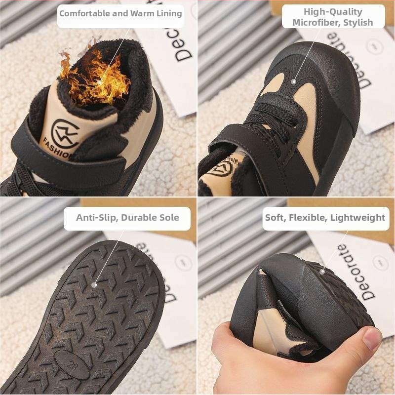 Gyerekeknek szóló őszi–téli futócipők vastag puha talppal és szintetikus bőrből készült felsőrésszel