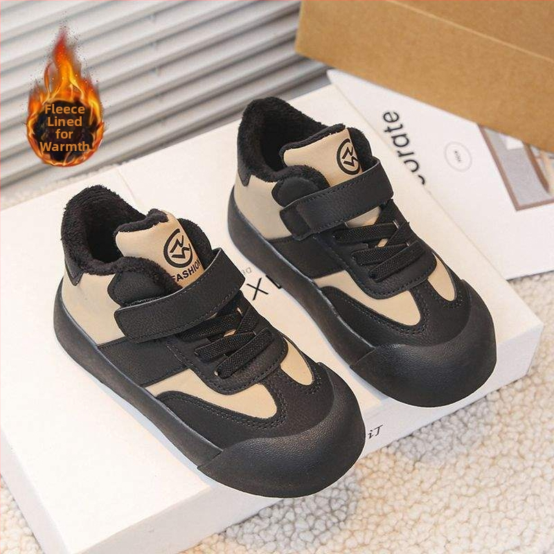 Gyerekeknek szóló őszi–téli futócipők vastag puha talppal és szintetikus bőrből készült felsőrésszel