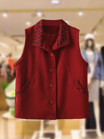 Vesta pentru femei din chenille cu spandex, decolteu pătrat, închidere frontală cu nasturi, croială lejeră, detalii brodate